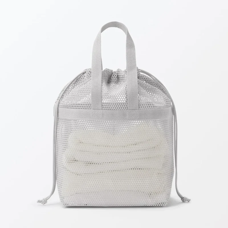 Muji 3D Mesh Drawstring Bag with Handles, Medium Size Pouch