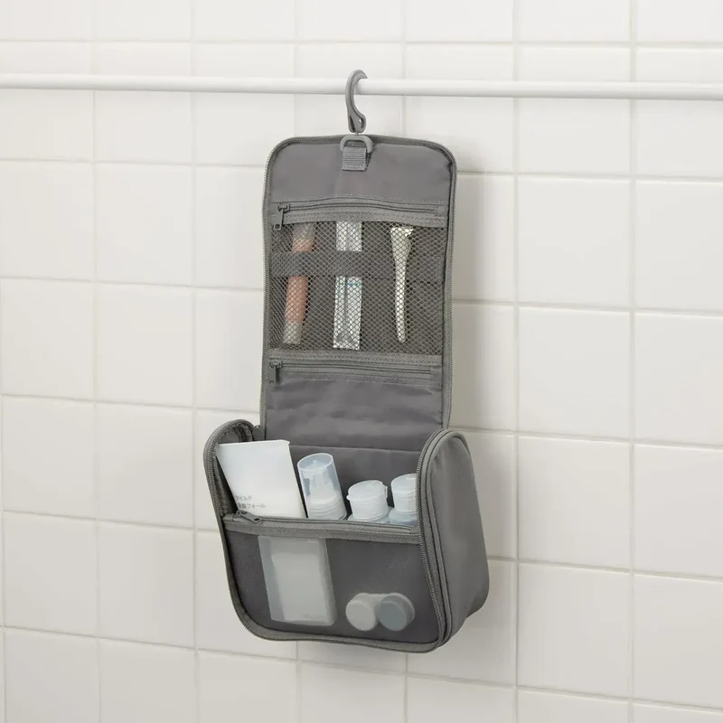 Muji Polyester Hanging Toiletry Case, Medium Gray Travel Organizer