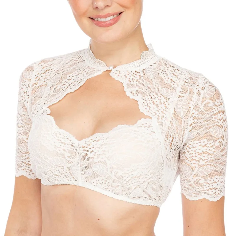Dirndlbluse Spitze – Transparenter Einsatz & Tiefer Ausschnitt