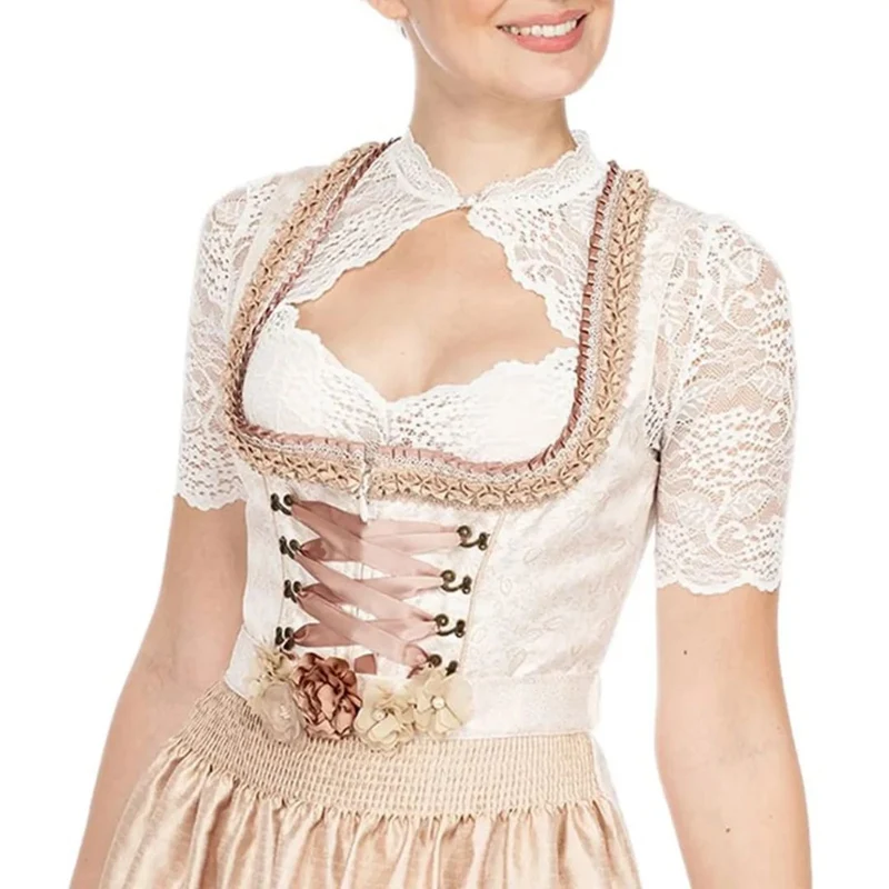 Dirndlbluse Spitze – Transparenter Einsatz & Tiefer Ausschnitt