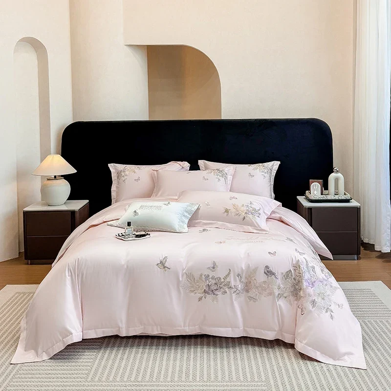 Egyptian Cotton Bettwäsche 4-teilig – 600 TC mit Blumenstickerei