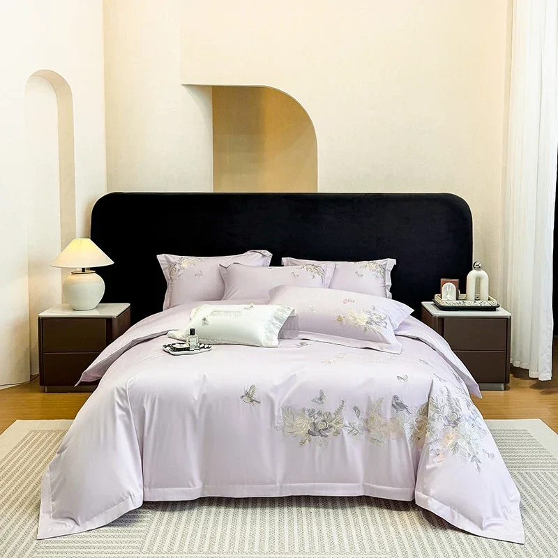 Egyptian Cotton Bettwäsche 4-teilig – 600 TC mit Blumenstickerei