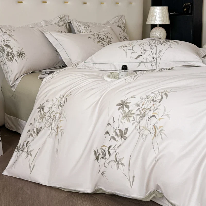 Egyptian Cotton Bettwäsche 3-teilig – Blumenmuster mit 2 Kissenbezügen