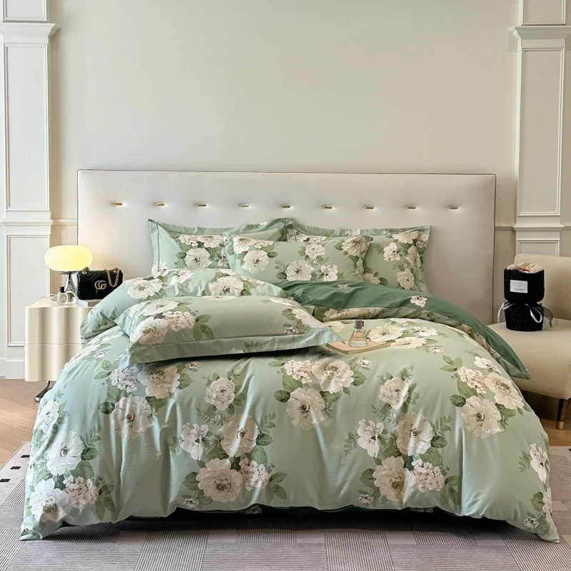 Egyptian Cotton Bettwäsche 3-teilig – Blumenmuster mit 2 Kissenbezügen
