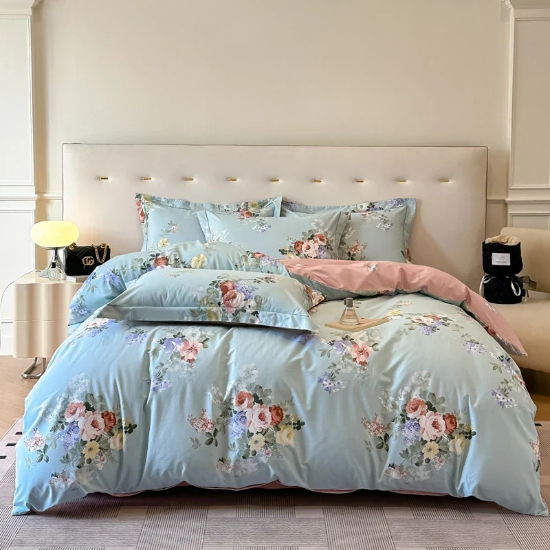 Egyptian Cotton Bettwäsche 3-teilig – Blumenmuster mit 2 Kissenbezügen