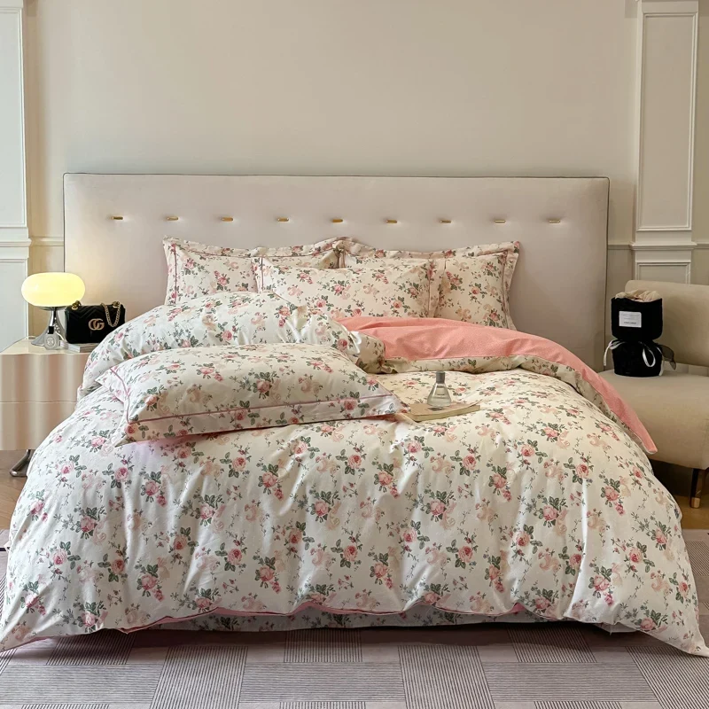 Egyptian Cotton Bettwäsche 3-teilig – Blumenmuster mit 2 Kissenbezügen