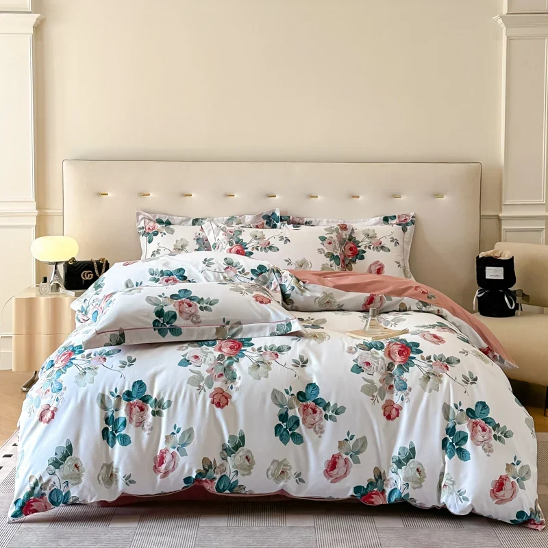 Egyptian Cotton Bettwäsche 3-teilig – Blumenmuster mit 2 Kissenbezügen