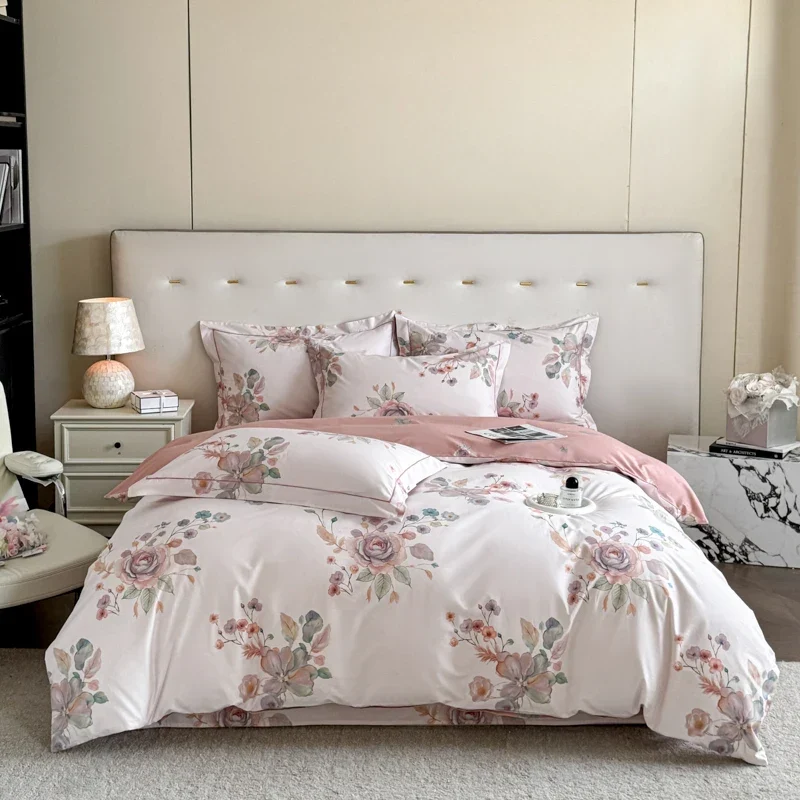 Egyptian Cotton Bettwäsche 3-teilig – Blumenmuster mit 2 Kissenbezügen