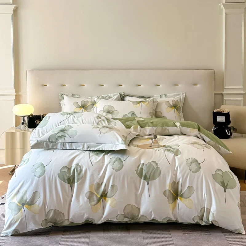 Egyptian Cotton Bettwäsche 3-teilig – Blumenmuster mit 2 Kissenbezügen