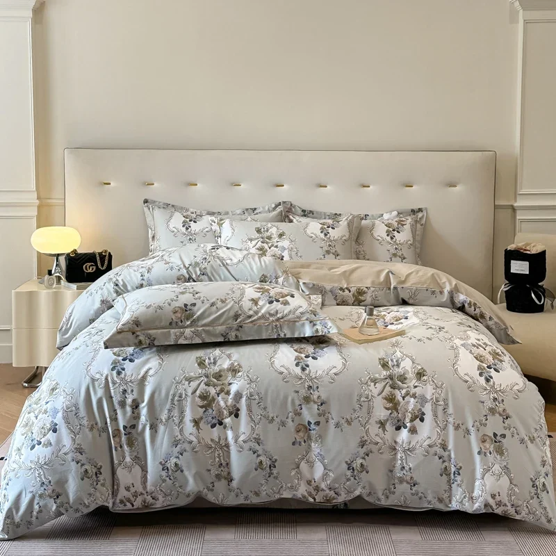 Egyptian Cotton Bettwäsche 3-teilig – Blumenmuster mit Reissverschluss