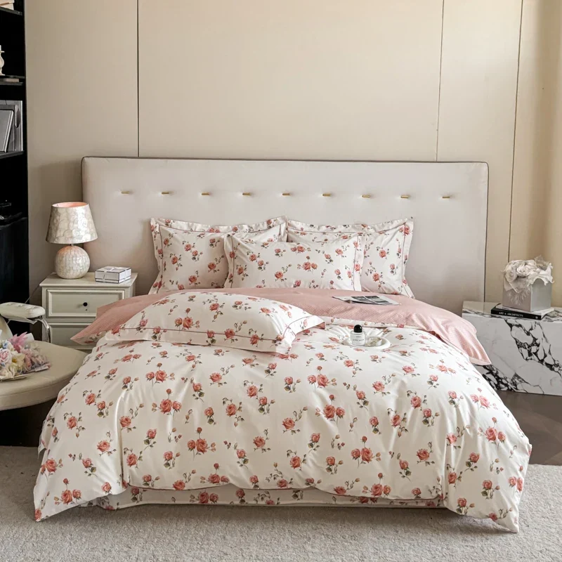 Egyptian Cotton Bettwäsche 3-teilig – Blumenmuster mit Reissverschluss