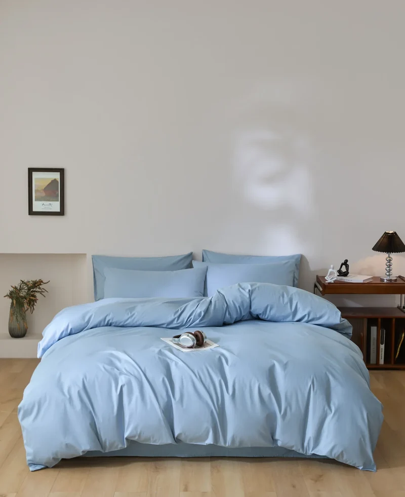 Egyptian Cotton Bettwäsche 3-teilig – Uni-Set mit 2 Kissenbezügen