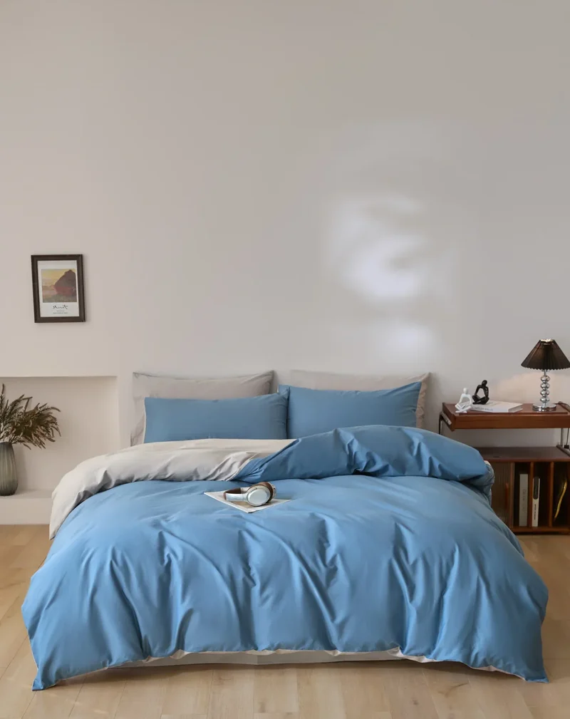 Egyptian Cotton Bettwäsche 3-teilig – Uni-Set mit 2 Kissenbezügen