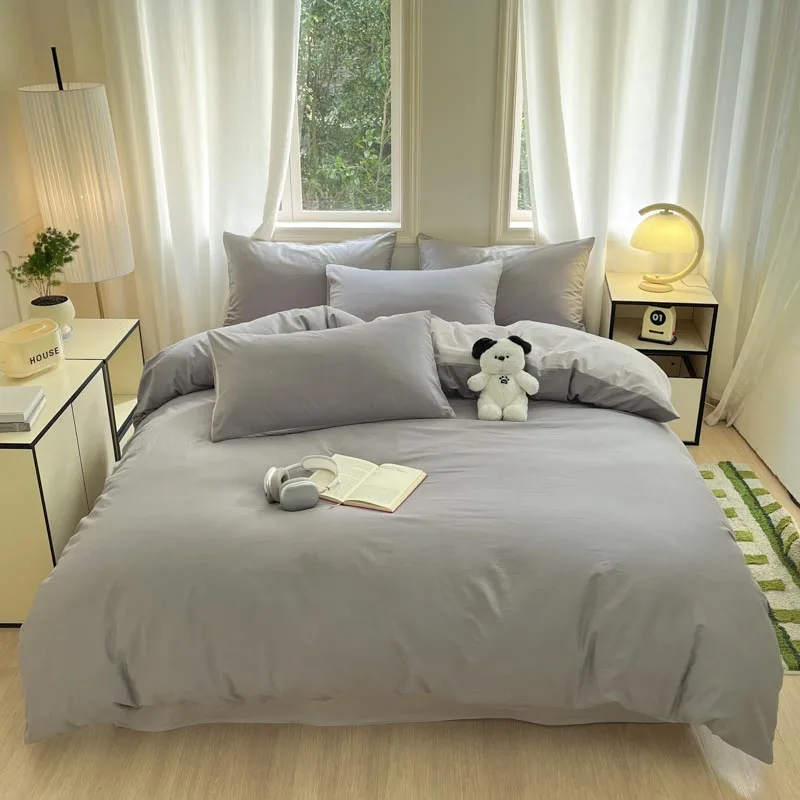 Egyptian Cotton Bettwäsche 3-teilig – Uni-Set mit 2 Kissenbezügen
