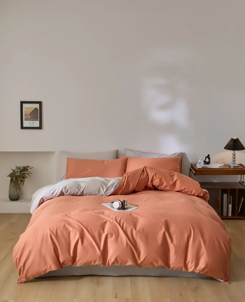 Egyptian Cotton Bettwäsche 3-teilig – Uni-Set mit 2 Kissenbezügen