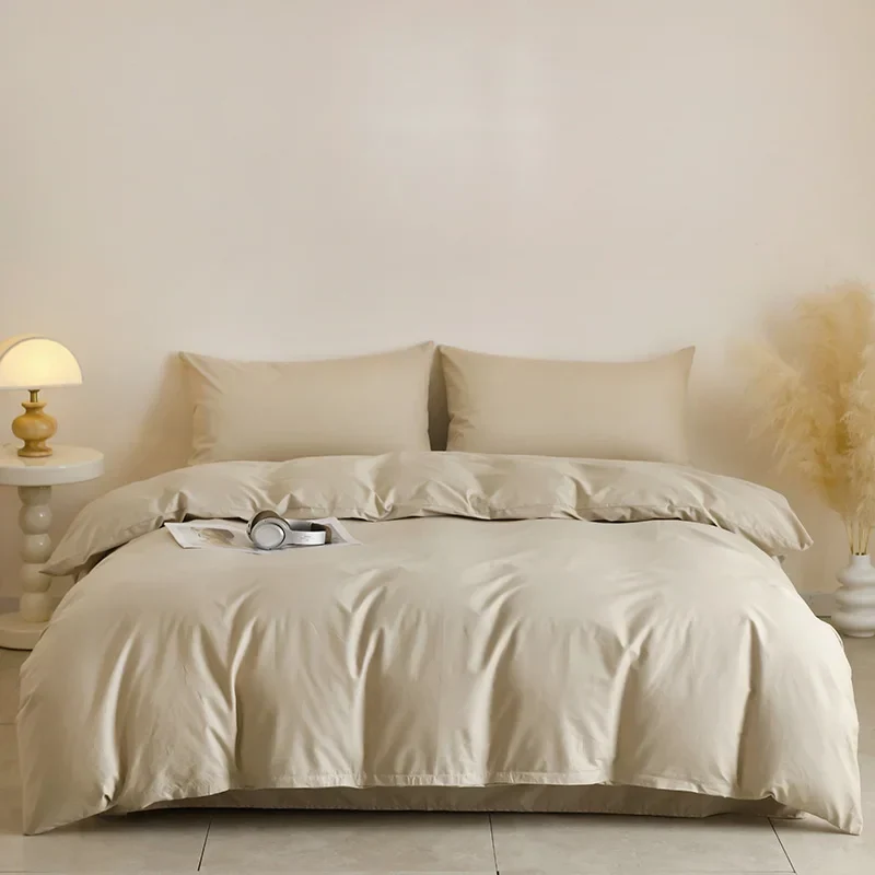 Egyptian Cotton Bettwäsche 3-teilig – Uni-Set mit 2 Kissenbezügen