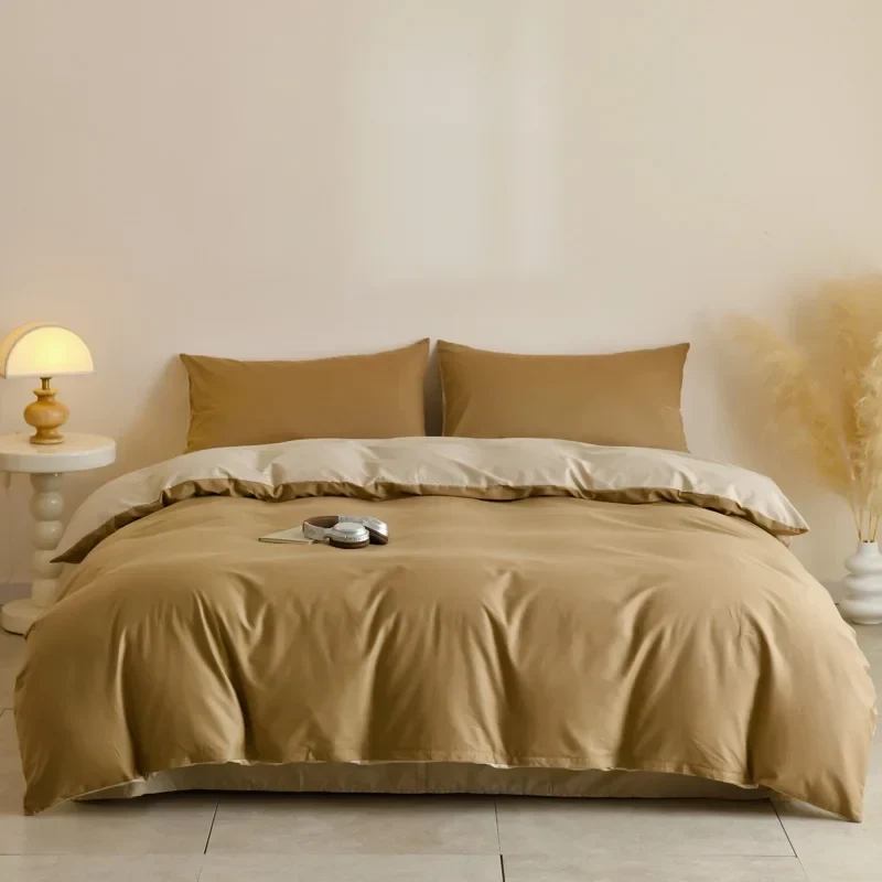 Egyptian Cotton Bettwäsche 3-teilig – Uni-Set mit 2 Kissenbezügen