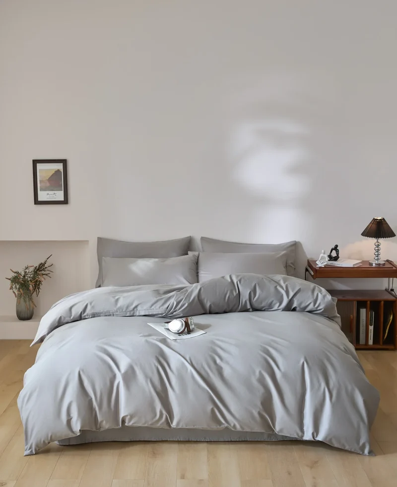 Egyptian Cotton Bettwäsche 3-teilig – Uni-Set mit 2 Kissenbezügen