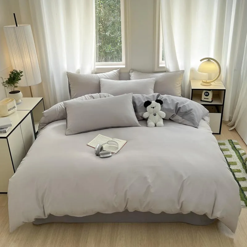 Egyptian Cotton Bettwäsche 3-teilig – Uni-Set mit 2 Kissenbezügen