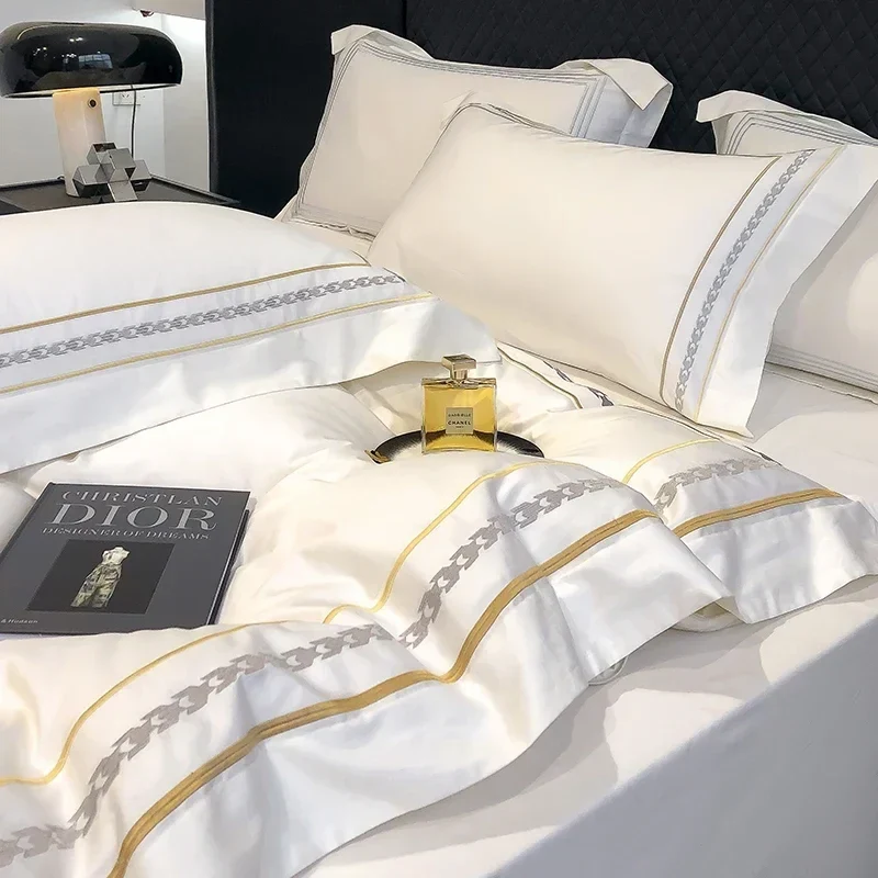 Egyptian Cotton Bettwäsche-Set 4-teilig – Bestickte Hotel-Bettwäsche