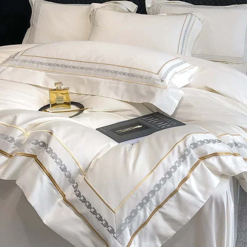 Egyptian Cotton Bettwäsche-Set 4-teilig – Bestickte Hotel-Bettwäsche