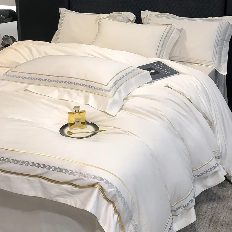 Egyptian Cotton Bettwäsche-Set 4-teilig – Bestickte Hotel-Bettwäsche