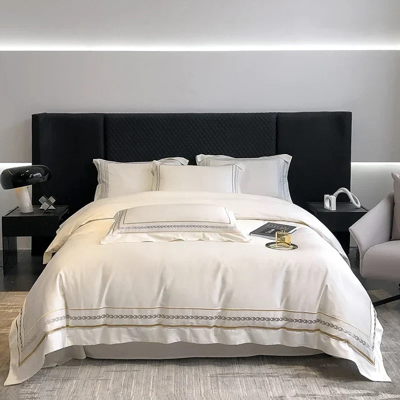 Egyptian Cotton Bettwäsche-Set 4-teilig – Bestickte Hotel-Bettwäsche