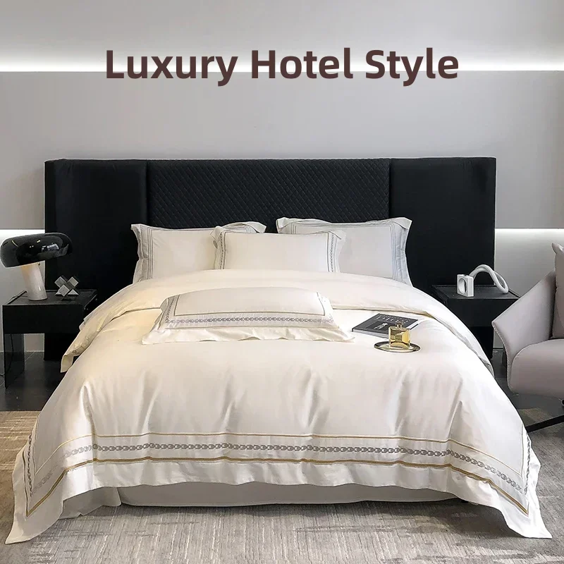 Egyptian Cotton Bettwäsche-Set 4-teilig – Bestickte Hotel-Bettwäsche