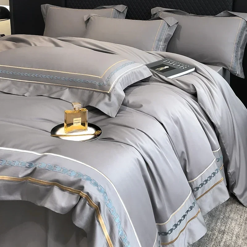 Egyptian Cotton Bettwäsche-Set 4-teilig – Bestickte Hotel-Bettwäsche