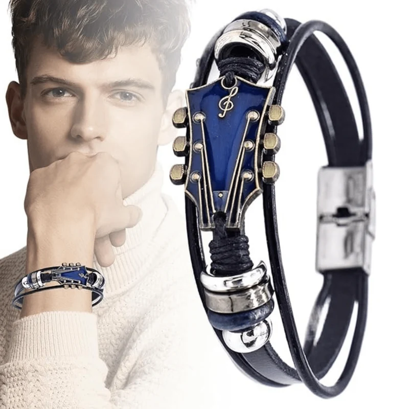 Armband – verstellbares Gitarrenarmband im Leder-Look mit Vintage-Design