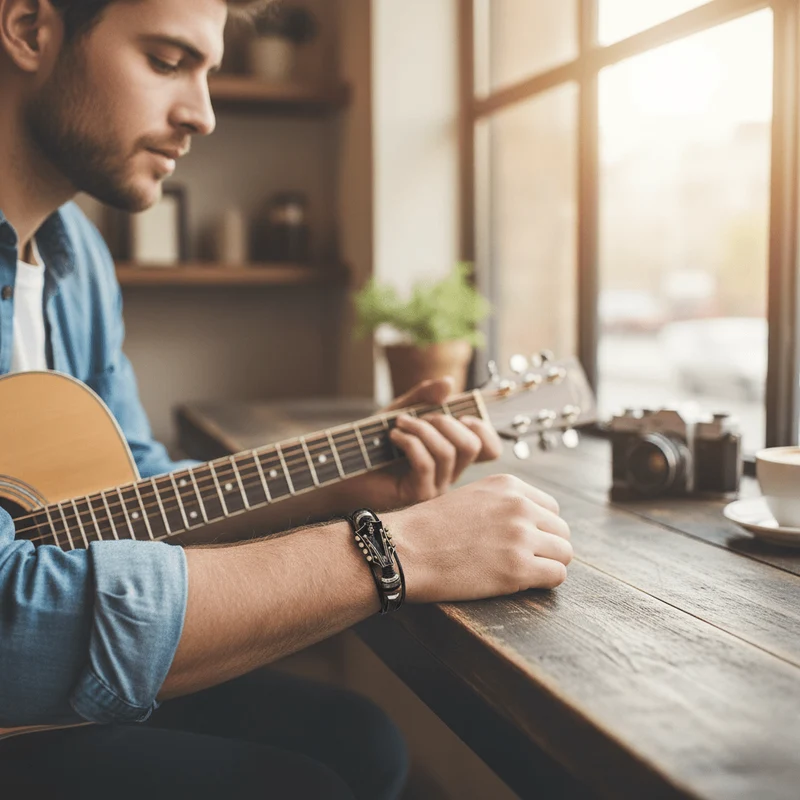 Armband – verstellbares Gitarrenarmband im Leder-Look mit Vintage-Design