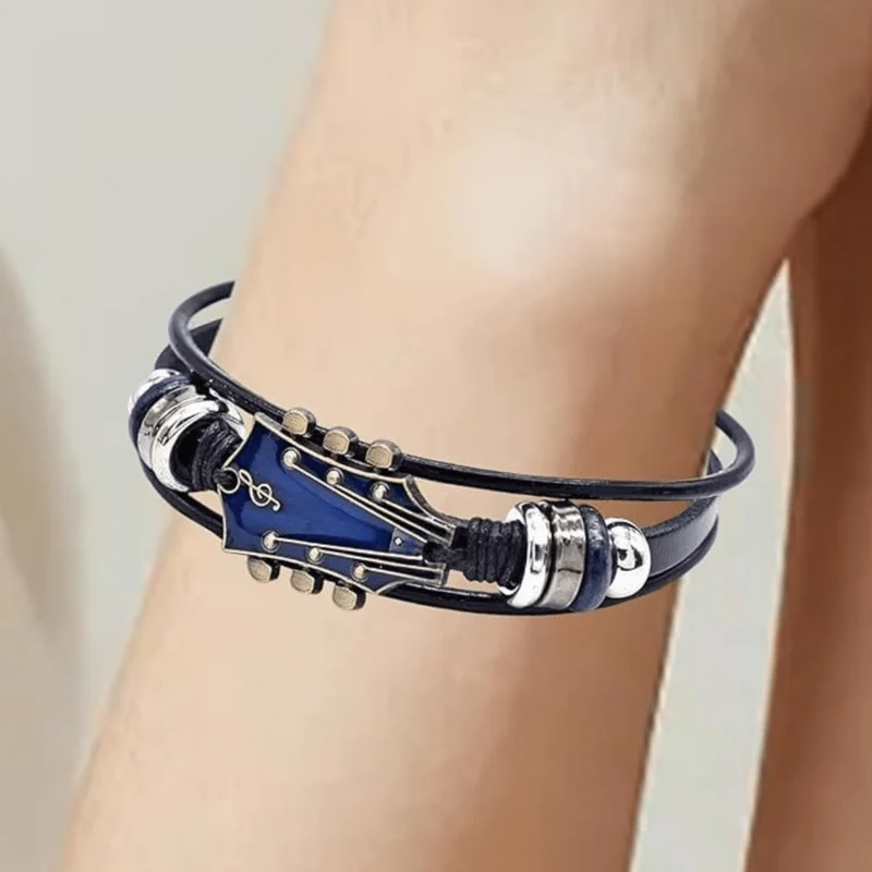 Armband – verstellbares Gitarrenarmband im Leder-Look mit Vintage-Design