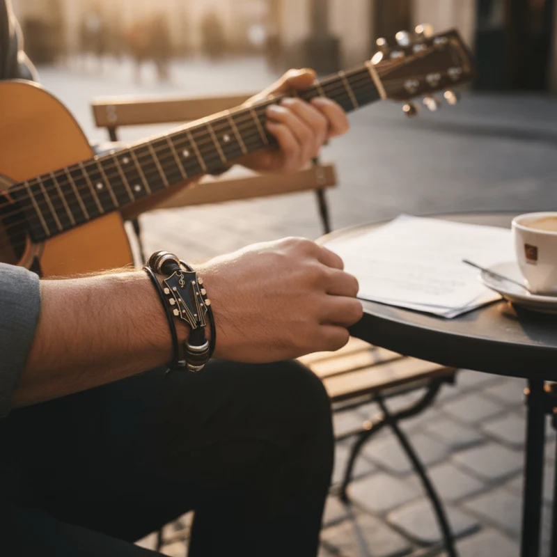 Armband – verstellbares Gitarrenarmband im Leder-Look mit Vintage-Design