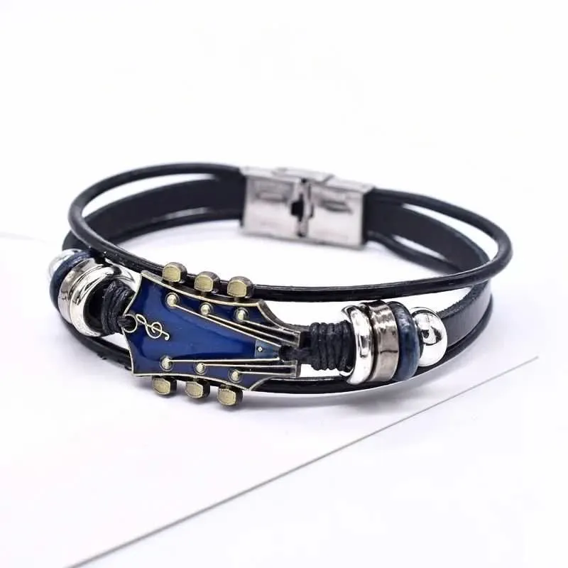 Armband – verstellbares Gitarrenarmband im Leder-Look mit Vintage-Design