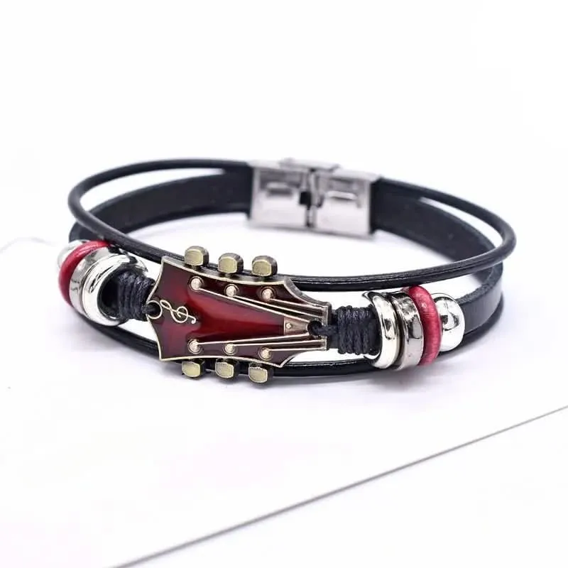 Armband – verstellbares Gitarrenarmband im Leder-Look mit Vintage-Design