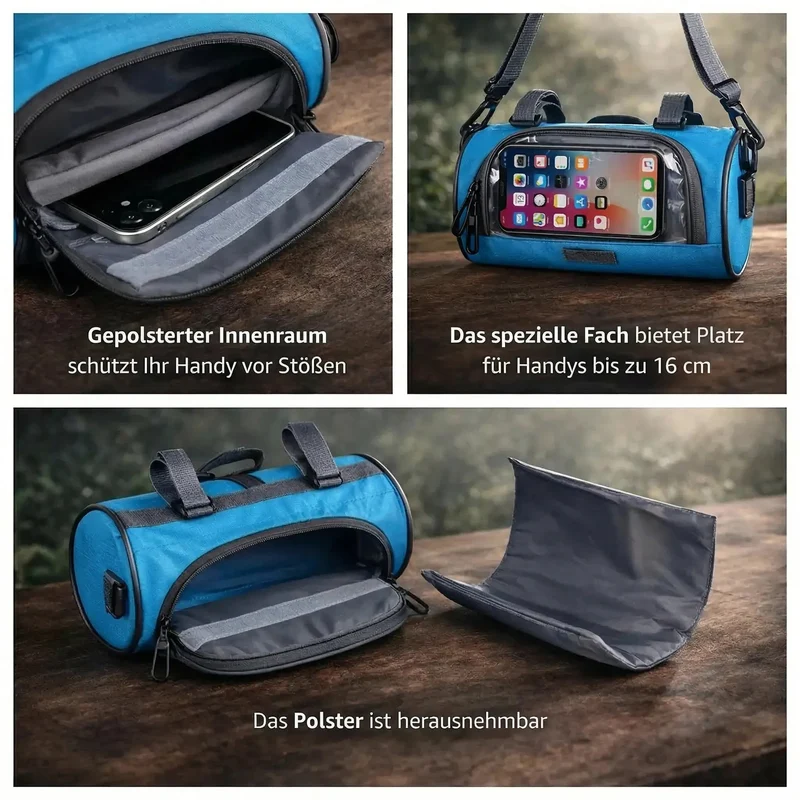 Lenkertasche – Touchscreen-Fach, Wasserabweisend & Sichere Befestigung