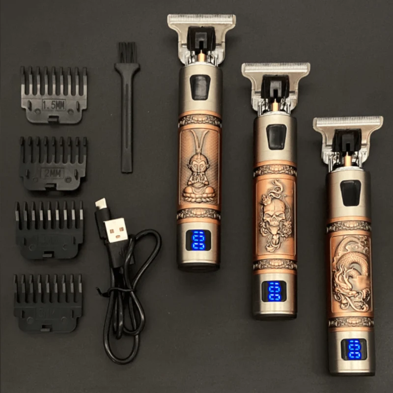 Barttrimmer Herren – Akku Haarschneider mit T-Blade, LED Display und Aufsätzen