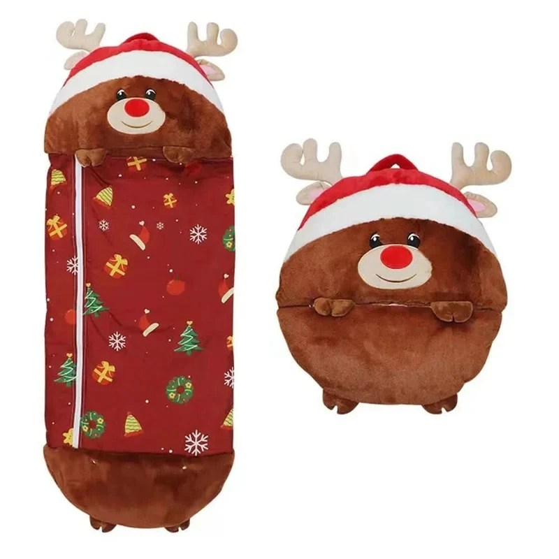 Kinderschlafsack – weicher Kuschel-Schlafsack mit Tierdesign und integriertem Kissen