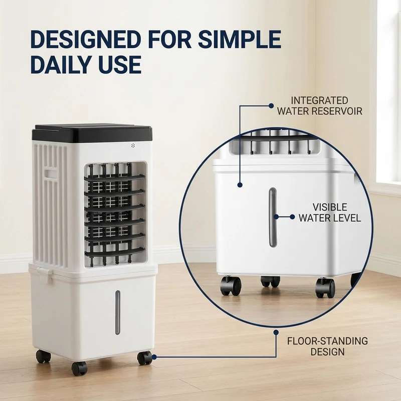 Mobile Klimaanlage – fensterloser Luftkühler mit Wassertank und Rollen