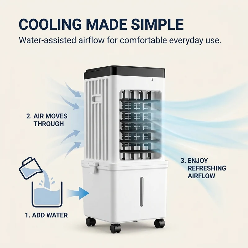 Mobile Klimaanlage – fensterloser Luftkühler mit Wassertank und Rollen