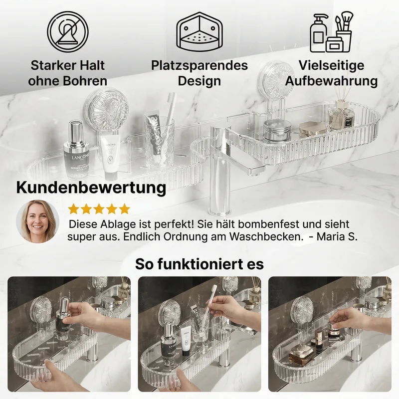 Praktisches Waschbeckenregal mit Saugnapf zur bohrfreien Aufbewahrung für Küche und Badezimmer