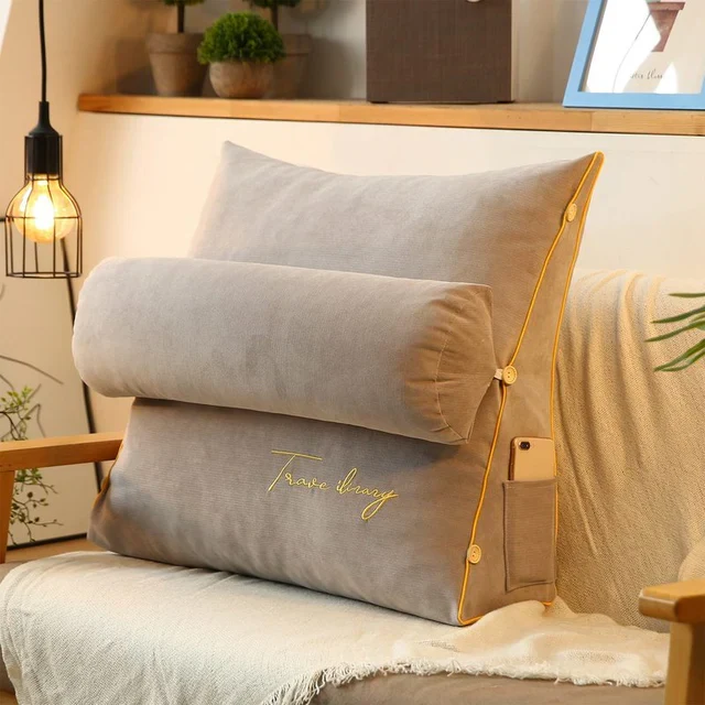 Ergonomisches Keilkissen zur Rückenstütze mit Nackenrolle und Seitentasche