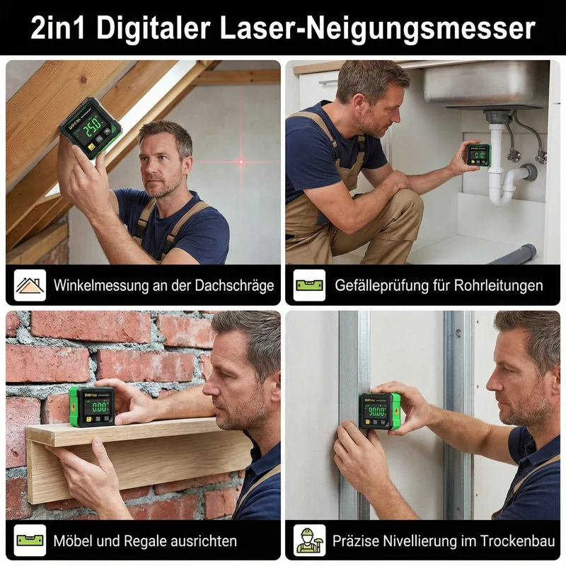 2-in-1 Digitaler Laser-Neigungsmesser mit Magnetfuß für präzise Winkelmessungen und Laserausrichtung
