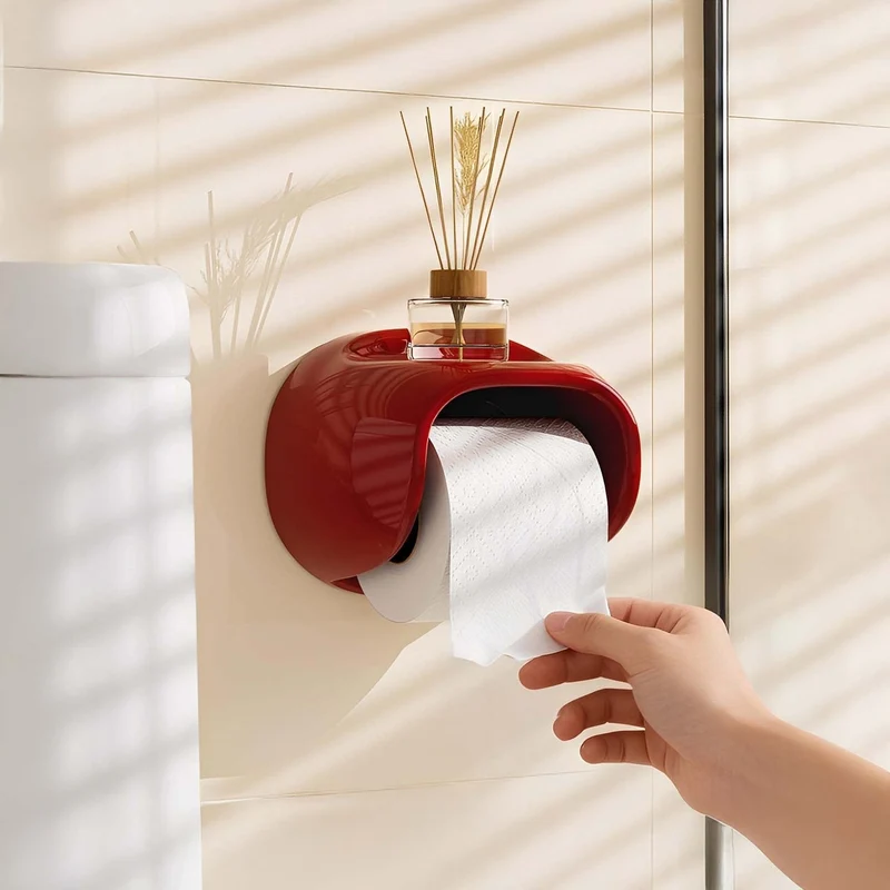 Toilettenpapierhalter ohne Bohren – Selbstklebend mit Ablage in Hochglanz