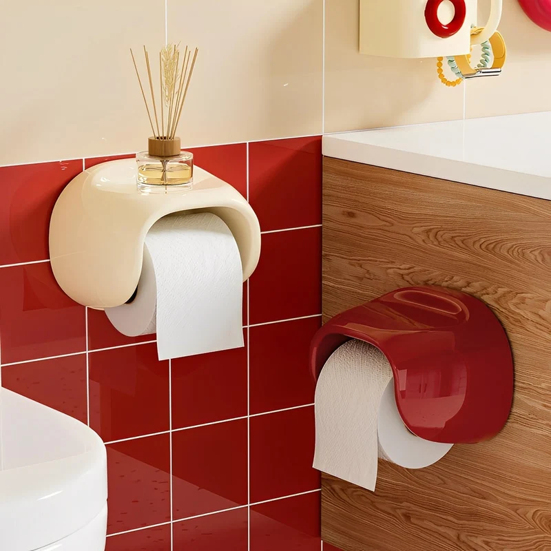 Toilettenpapierhalter ohne Bohren – Selbstklebend mit Ablage in Hochglanz
