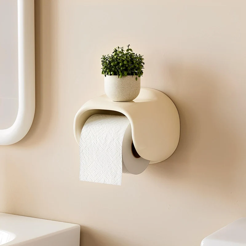 Toilettenpapierhalter ohne Bohren – Selbstklebend mit Ablage in Hochglanz