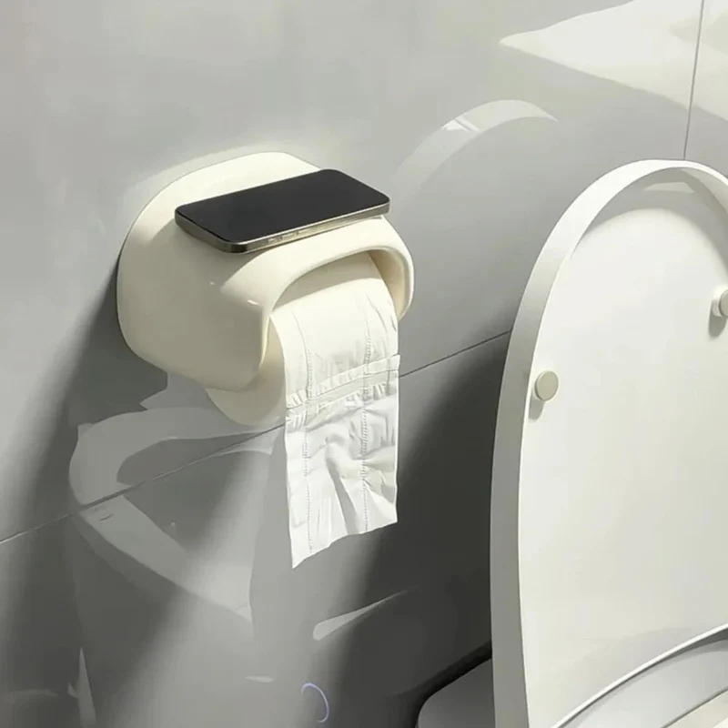 Toilettenpapierhalter ohne Bohren – Selbstklebend mit Ablage in Hochglanz