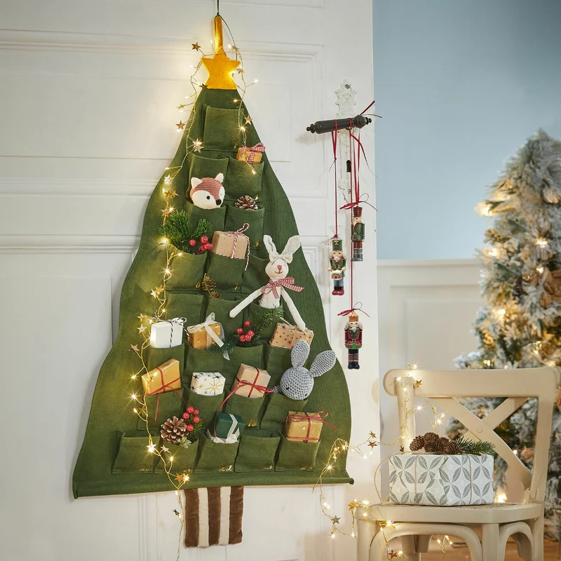 TALIRA Adventskalender – Handgewebter Baumwoll-Adventskalender in Tannenbaum-Form mit 24 Taschen