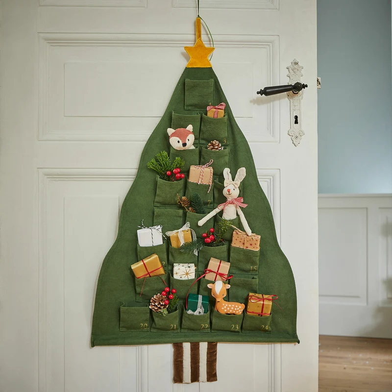TALIRA Adventskalender – Handgewebter Baumwoll-Adventskalender in Tannenbaum-Form mit 24 Taschen