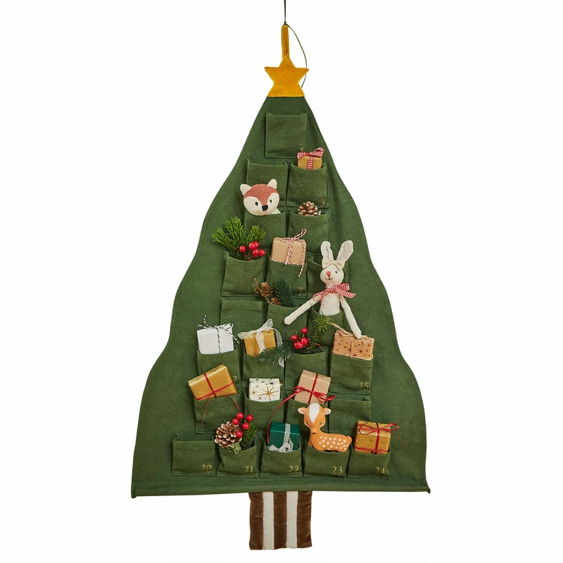 TALIRA Adventskalender – Handgewebter Baumwoll-Adventskalender in Tannenbaum-Form mit 24 Taschen